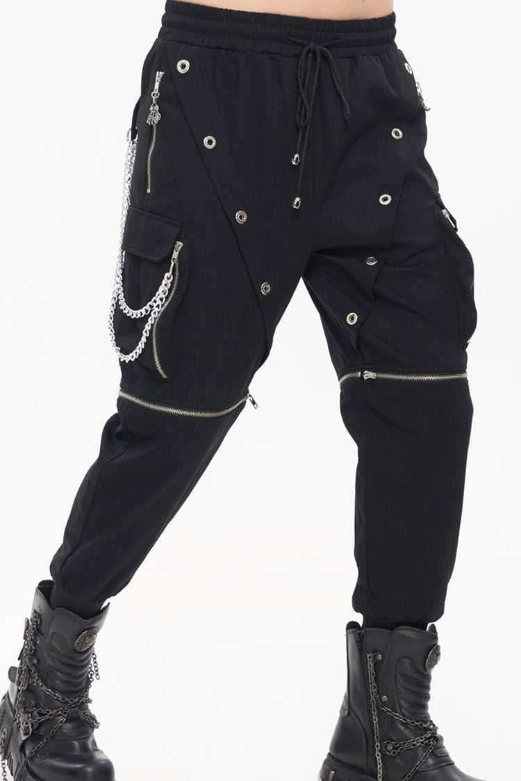 Black Punk Multi Pocket Skull Claw Metal Chain Decorative Zipper Wear More Men's Long Pants - Product - 6