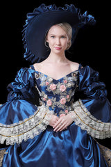 Trumpet Sleeves High Waisted Three Dimensional Flower Embroidery Print Victorian Lolita Prom Dress - Product - 5