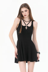 Black Cross Straps Cut-Out Women's Sweet Balletcore Mini Slip Dress - Black - 1