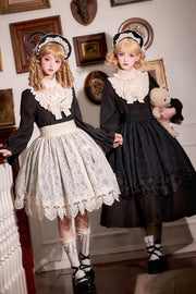 Black [Twilight Choir] Long Sleeves Bowknot Lace Sweet Vintage Lolita Dress 2 Versions - Black - 1