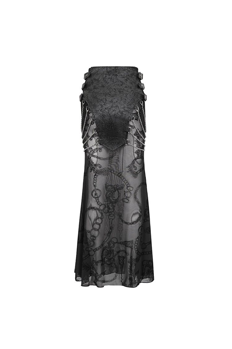 Black Mesh Splice Chain Fishtail Women's Gothic Skirt - Product - 10