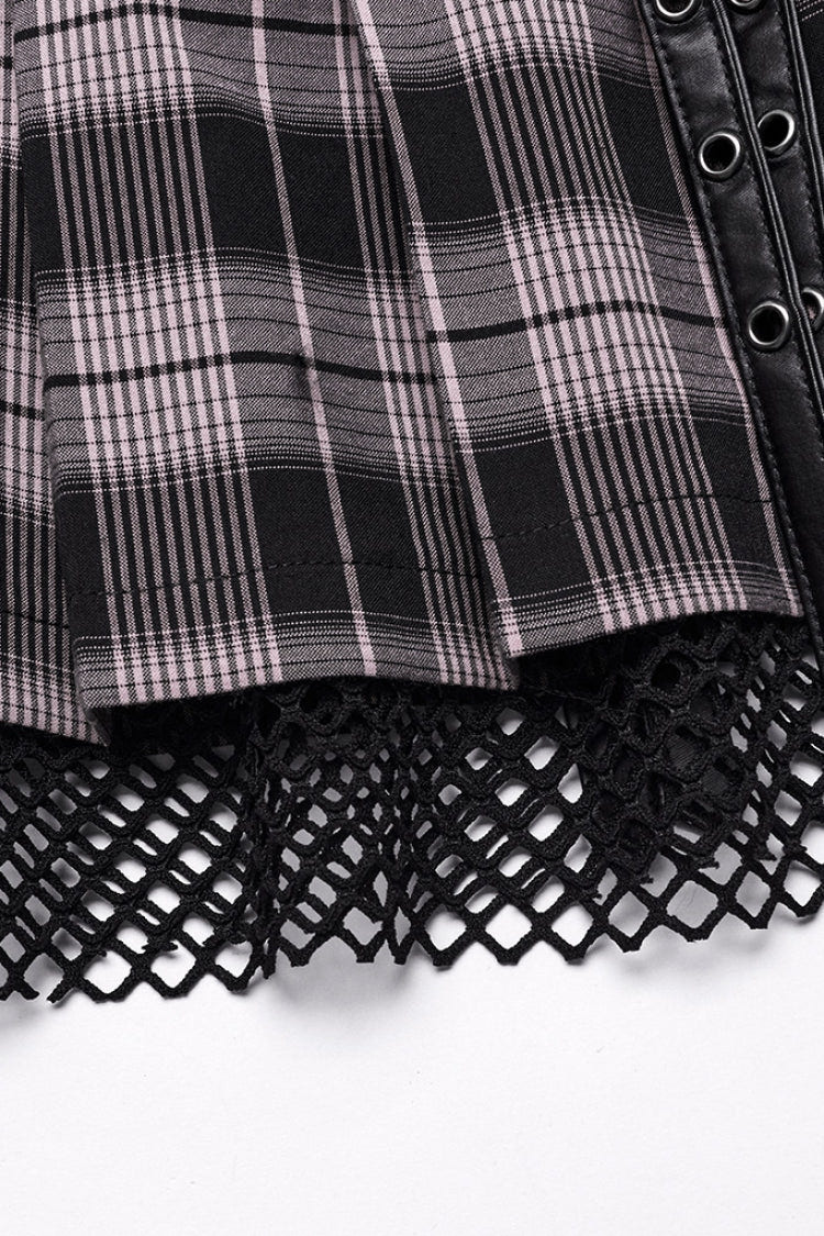 Plaid Print Stitching Mesh Women's Steampunk Skirt 2 Colors - Product - 16