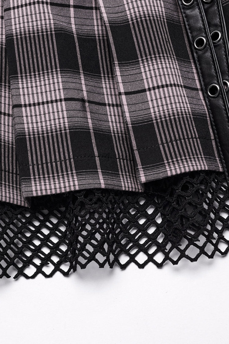 Plaid Print Stitching Mesh Women's Steampunk Skirt 2 Colors - Product - 16