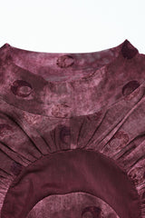 Red Moon Print Mesh Ruched Women's Gothic Blouse - Product - 6