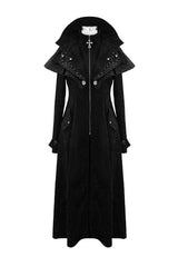 Black Hand Embroidered Big Shawl Collar Zipper Up Long Womens Gothic Coat - Product - 4