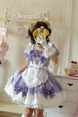 Bell Meow Ruffle Bowknot Sweet Lolita Skirt Set 5 Colors - Purple - 5