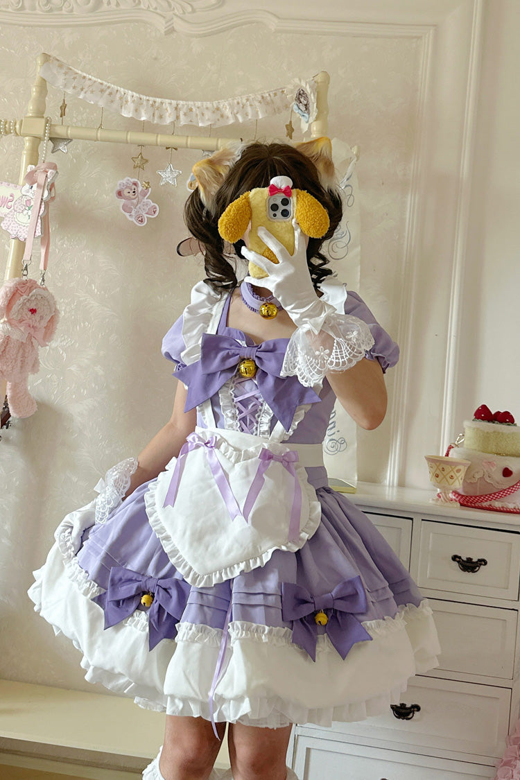 Bell Meow Ruffle Bowknot Sweet Lolita Skirt Set 5 Colors - Purple - 5