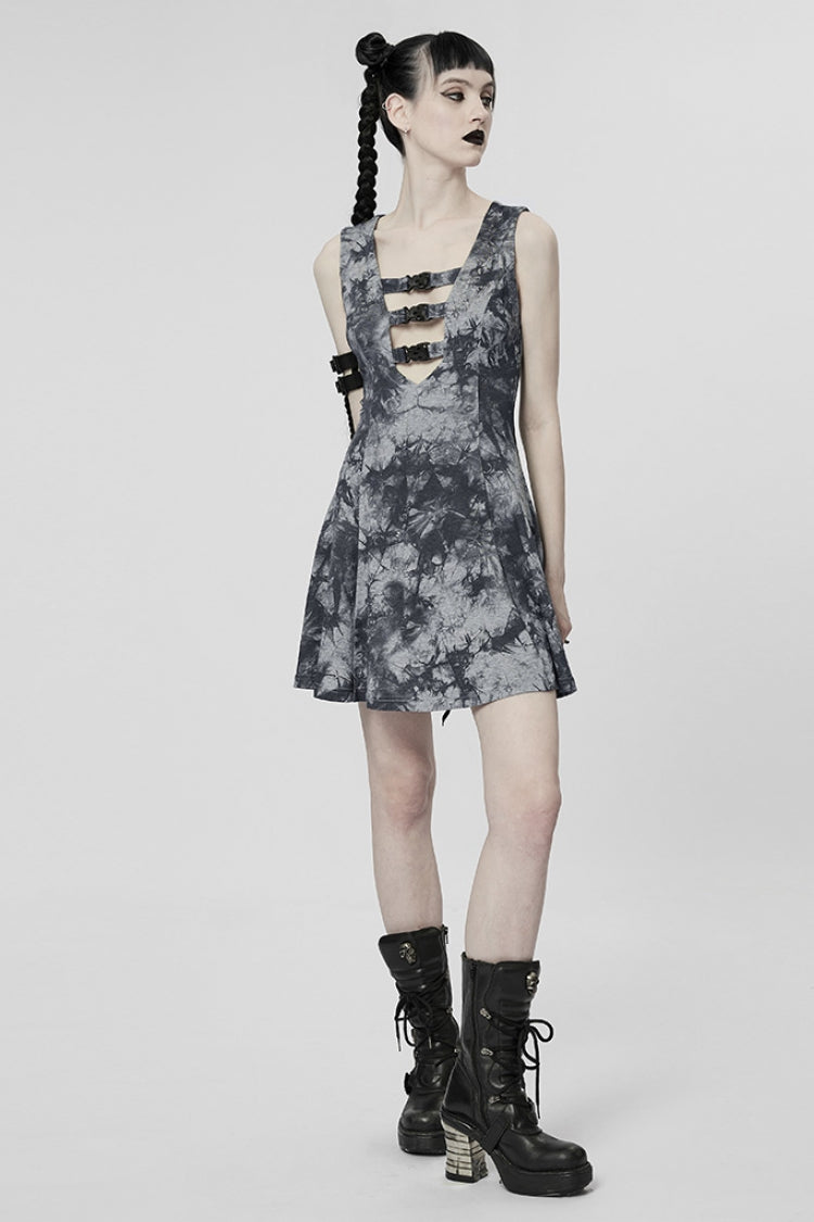 V Collar Sleeveless Buckle Women's Steampunk Dress 2 Color - Product - 11