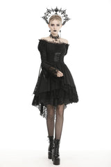 Black Off Shoulder Long Trumpet Puff Sleeves Lace-Up Strappy Mesh Women's Gothic Cocktail Dress - Product - 8