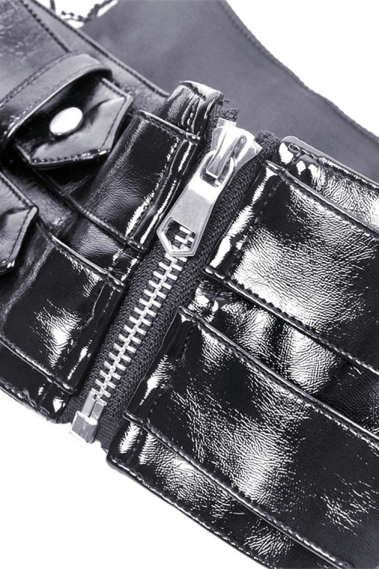 Black Lace-Up Buckled Zippered Women's Punk Shiny PU Corset - Product - 18