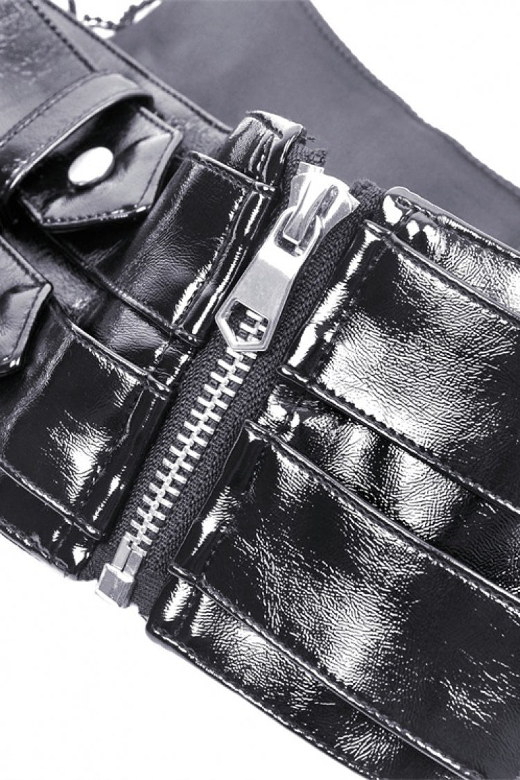 Black Lace-Up Buckled Zippered Women's Punk Shiny PU Corset - Product - 18