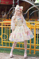 Yellow [Macaron Dolly House] Sleeveless Print Bowknot Sweet Lolita Jsk Dress - Product - 2