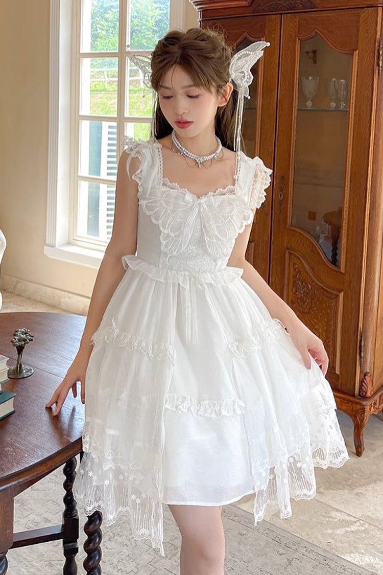 White Ruffle Cardigan Bowknot Lace Sweet Princess Lolita Jsk Dress - Product - 4