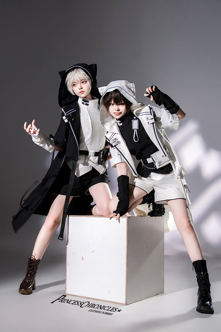 White Functional Style Stand Collar Short Sleeves Ouji Fashion Prince Handsome Lolita Blouse - Product - 11