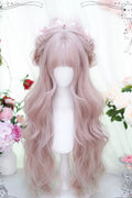 Pink Bangs Hair Long Curly Sweet Lolita Wig front view