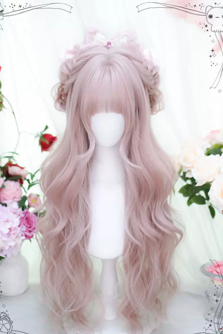 Pink Bangs Hair Long Curly Sweet Lolita Wigs - Pink - 1