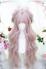 Pink Bangs Hair Long Curly Sweet Lolita Wigs - Pink - 1