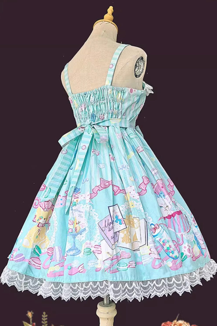 [Macaron Dolly House] Sleeveless Print Bowknot Lace-Up Sweet Lolita Jsk Dress 3 Colors - Product - 9