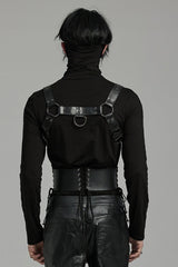 Black Lace-Up Double-buckle Men's Punk Girdle - Product - 3