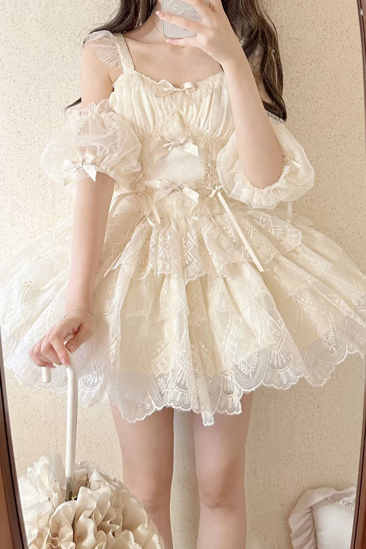 Ivory [Tidal] Triple-Layered Ruffle Bowknot Sweet Lolita Skirt 2 Versions - Product - 17