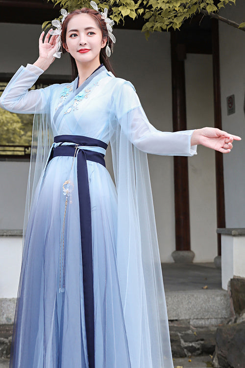 Blue Glazed Chest Embroidered Sweet Hanfu Dress - Product - 3