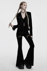 Black V Collar Long Sleeves Floral Embroidery Lace-Up Women's Gothic Jacket - Product - 4