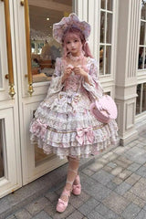 Purple [Candlelight Elegance] Long Trumpet Sleeves Multi-Layered Ruffle Bowknot Lace Sweet Elegant Lolita Dress - Product - 11