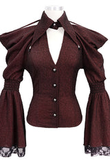 Red Off The Shoulder Trumpet Sleeves Sexy Womens Gothic Blouse - Product - 4