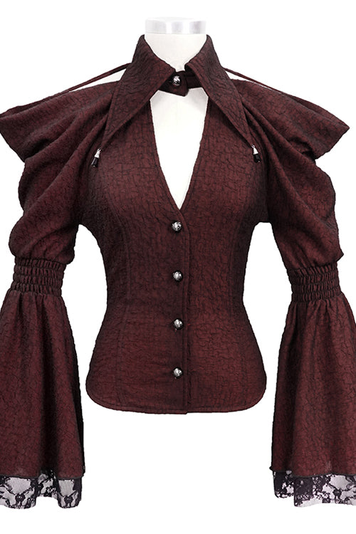 Red Off The Shoulder Trumpet Sleeves Sexy Womens Gothic Blouse - Product - 4