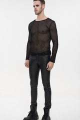 Black Gothic Elasticity High Neck Long Sleeve Mesh Men's Shirt - Product - 5