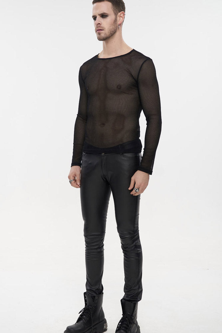 Black Gothic Elasticity High Neck Long Sleeve Mesh Men's Shirt - Product - 5
