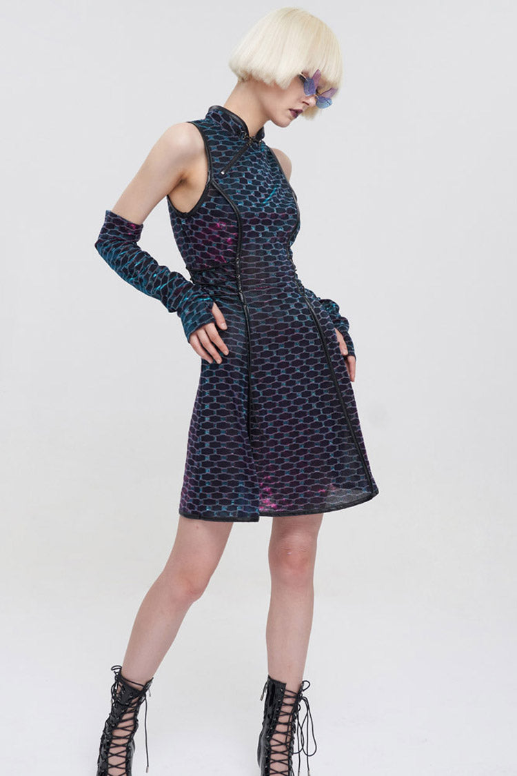 Multi-Color Punk Chinese Style Cheongsam Collar Sleeveless Women's Short Dress - Product - 5