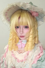 Pale Gold Ringlet Curls Lolita Wig Center Part with Blunt Bangs - Product - 2