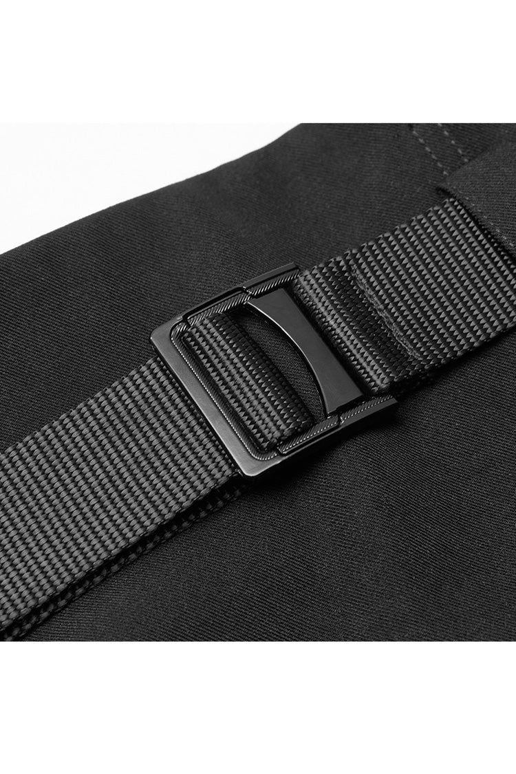 Black Metal Ring Shoulder-Strap Buckle Belt Split Hem A-Shaped Women's Punk Skirt - Product - 8