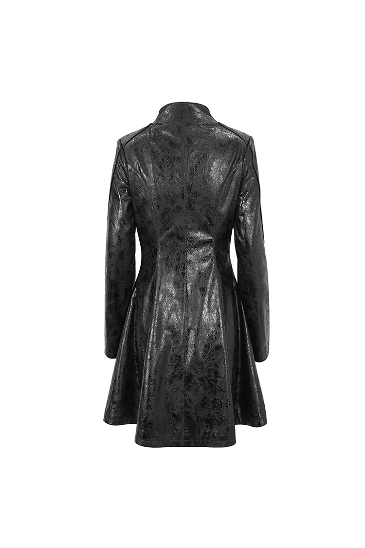 Black Double Buckle Faux Leather Long Women's Punk Coat - Product - 10