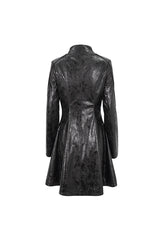 Black Double Buckle Faux Leather Long Women's Punk Coat - Product - 10