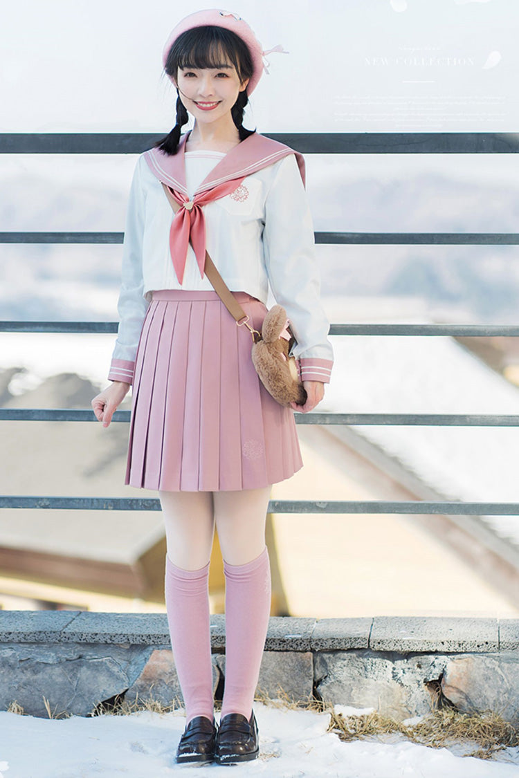 Pink College Style Sweet Japanese School Pleated Skirt - Product - 5
