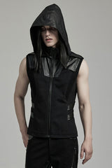 Black Stitching Hooded Men's Punk Vest - Product - 2