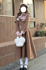 [Cookie Mousse] Single Breasted Long Sleeves Bowknot Stitching Sweet Elegant Lolita Coat 2 Colors - Brown - 1