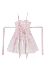 Pink [Whispers on Falling Cherry Blossoms] Printed Embroidered Tassel Sweet Classic Chinese Style Lolita Jsk Dress Set - Dress(Only) - 15