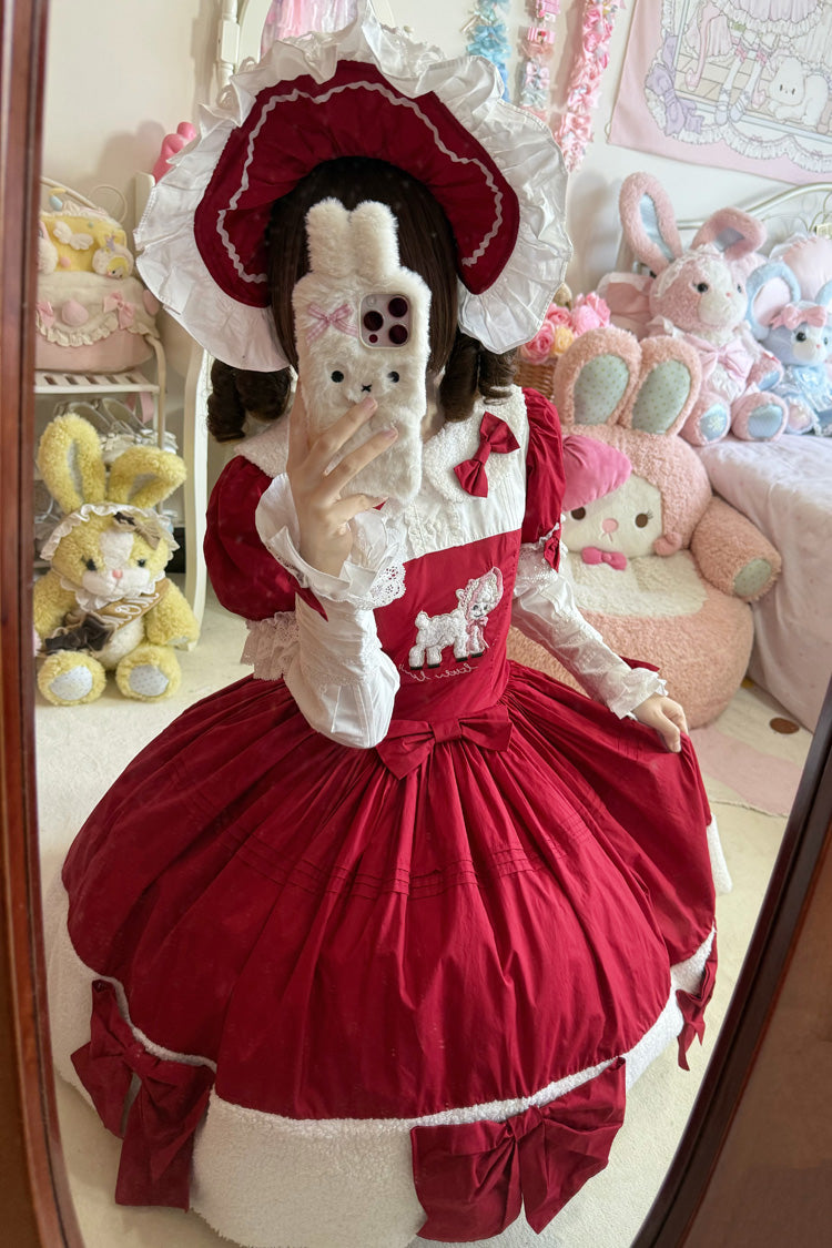 Red [Shepherd Girl’s Poem] Doll Collar Short Sleeves Ruffled Bow Sweet Lolita Dress - Product - 12
