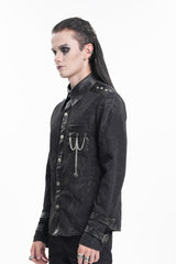 Black Lapel Collar Long Sleeves Buckle Chain Men's Gothic Blouse - Product - 2