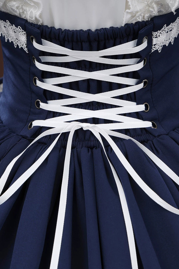 White/Blue [Identity V Gardener Inspired Dreamy] Half Sleeves Multi-Layered Ruffled Bow Classic Chinese Inspired Lolita Skirt Set - Product - 6