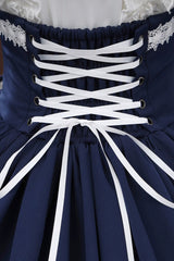 White/Blue [Identity V Gardener Inspired Dreamy] Half Sleeves Multi-Layered Ruffled Bow Classic Chinese Inspired Lolita Skirt Set - Product - 6