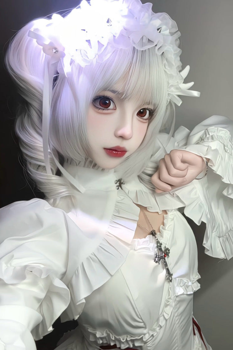 Silver Gray Sweet Lolita Roman Curls Twin Ponytails Wig Set - Product - 3