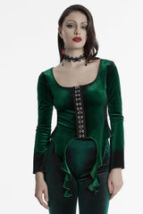 Green Long Sleeves Gradient Irregular Women's Gothic Blouse - Green - 1