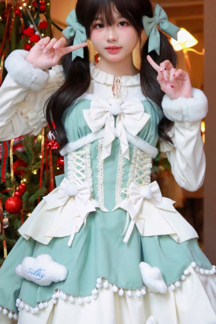 Lovely Multi-layer Bowknot Autumn and Winter Sweet Princess Lolita Jsk Dress 3 Colors - Blue - 5