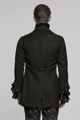 Black Lapel Collar Long Sleeves Frog Jacquard Embroidery Men's Gothic Coat - Product - 3