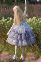 Multi-Color Three-layer Swan Lake Print Oil Painting Ruffle Bowknot Sweet Lolita Jsk Dress - Product - 9