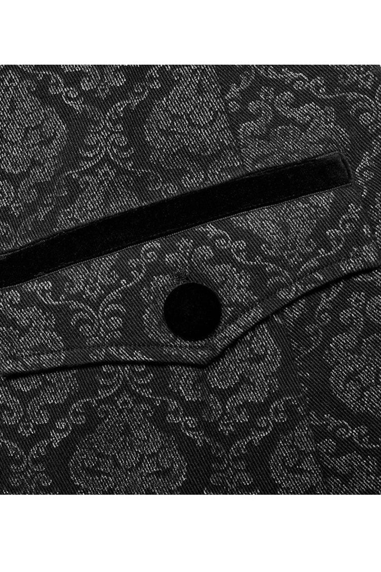 Black Punk Woven Print Large Collar Simple Atmospheric Long Men's Coat - Product - 8